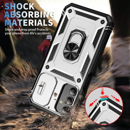 For Samsung Galaxy A15 Sliding Camshield TPU + PC Phone Case with Holder(White+Black) by buy2fix