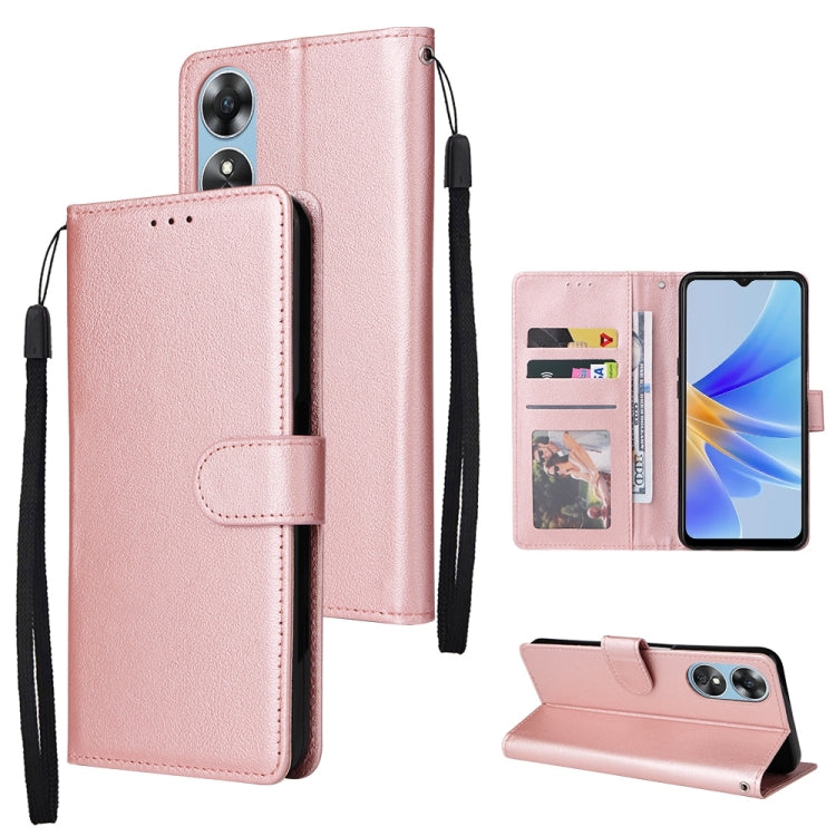 For OPPO A17 4G / A17k 3-Card Slots Multifunctional Leather Phone Case(Rose Gold) by buy2fix