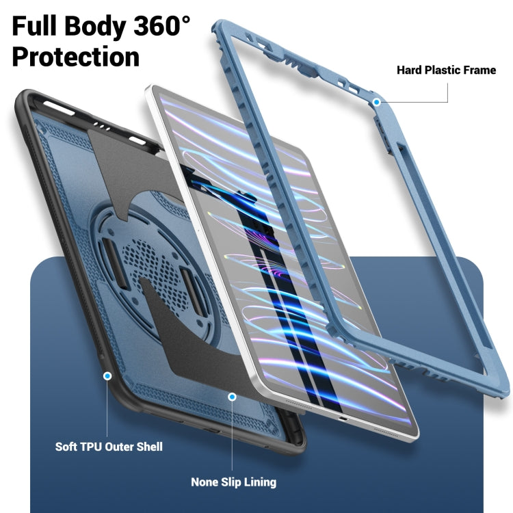 For iPad Air 2022 10.9 / Pro 11 2022 Honeycomb Hand Grip Turntable Stand Tablet Case(Navy Blue) - iPad Pro 11 (2022/2021) Cases by buy2fix | Online Shopping UK | buy2fix