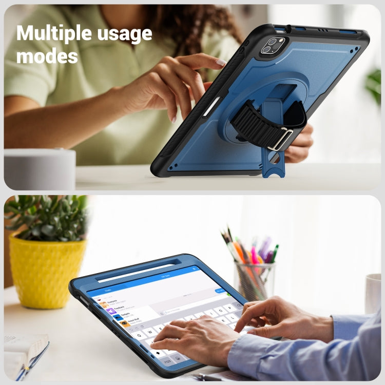For iPad Air 2022 10.9 / Pro 11 2022 Honeycomb Hand Grip Turntable Stand Tablet Case(Navy Blue) - iPad Pro 11 (2022/2021) Cases by buy2fix | Online Shopping UK | buy2fix