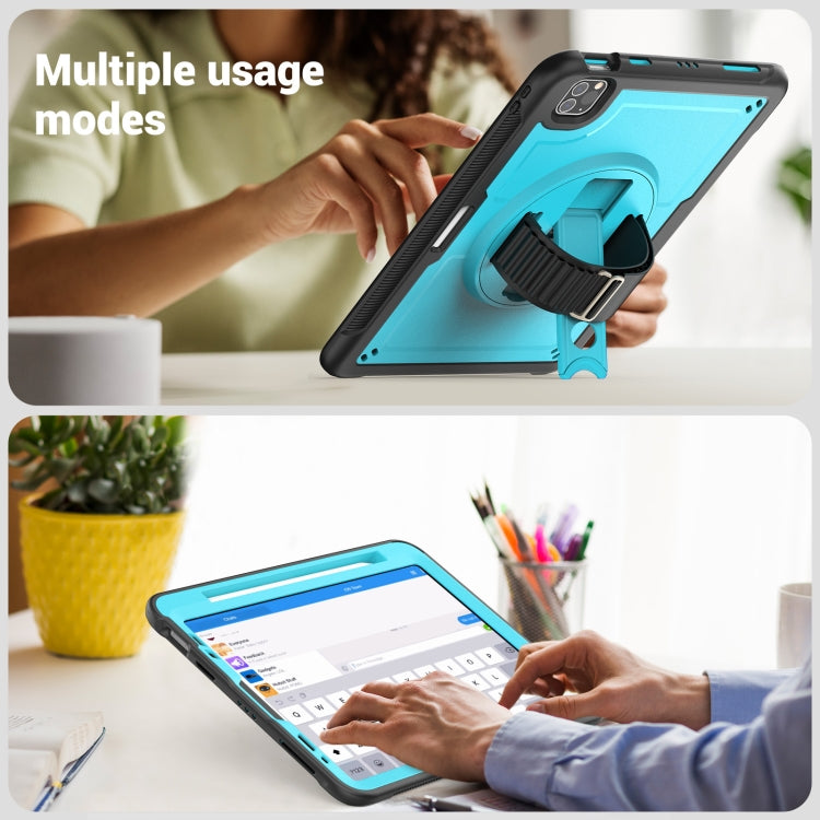 For iPad Air 2022 10.9 / Pro 11 2022 Honeycomb Hand Grip Turntable Stand Tablet Case(Light Blue) - iPad Pro 11 (2022/2021) Cases by buy2fix | Online Shopping UK | buy2fix