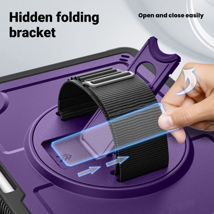 For iPad Air 11 2025 / 2024 Honeycomb Hand Grip Turntable Stand Tablet Case(Purple) - iPad Air 11 2025 / 2024 Cases by buy2fix | Online Shopping UK | buy2fix