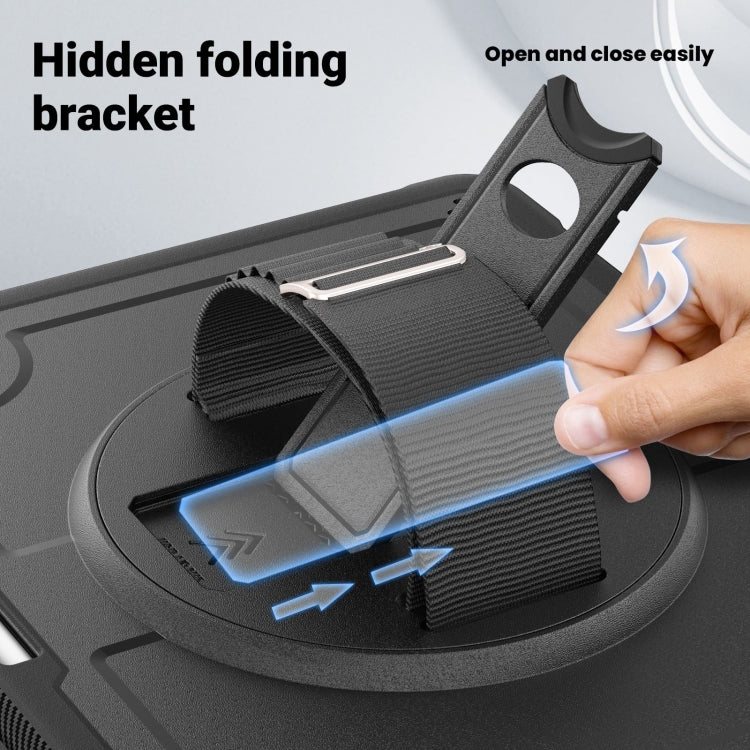 For iPad Air 13 2025 / 2024 Honeycomb Hand Grip Turntable Stand Tablet Case(Black) - iPad Air 13 2025 / 2024 Cases by buy2fix | Online Shopping UK | buy2fix