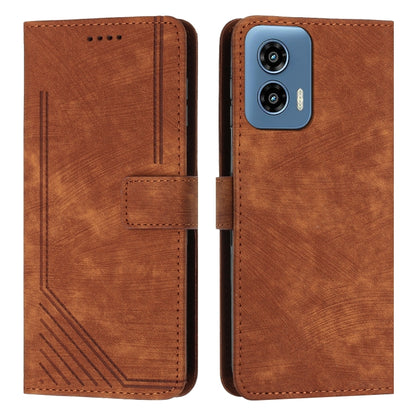 For Motorola Moto G Play 5G 2024 / G 5G 2024 Skin Feel Stripe Pattern Leather Phone Case with Lanyard(Brown) by buy2fix