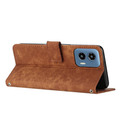 For Motorola Moto G Play 5G 2024 / G 5G 2024 Skin Feel Stripe Pattern Leather Phone Case with Lanyard(Brown) by buy2fix