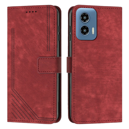 For Motorola Moto G Play 5G 2024 / G 5G 2024 Skin Feel Stripe Pattern Leather Phone Case with Lanyard(Red) by buy2fix
