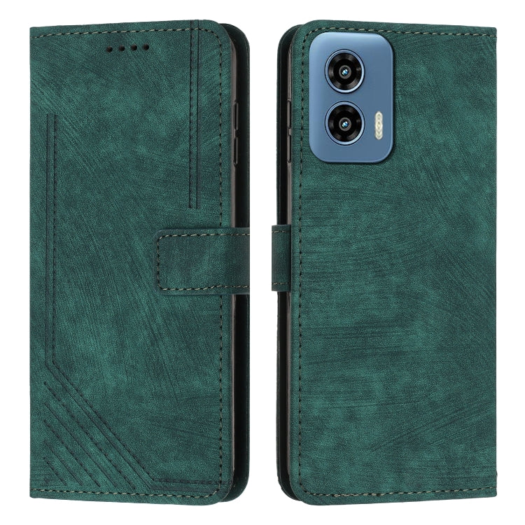 For Motorola Moto G Play 5G 2024 / G 5G 2024 Skin Feel Stripe Pattern Leather Phone Case with Lanyard(Green) by buy2fix
