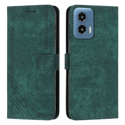 For Motorola Moto G Play 5G 2024 / G 5G 2024 Skin Feel Stripe Pattern Leather Phone Case with Lanyard(Green) by buy2fix