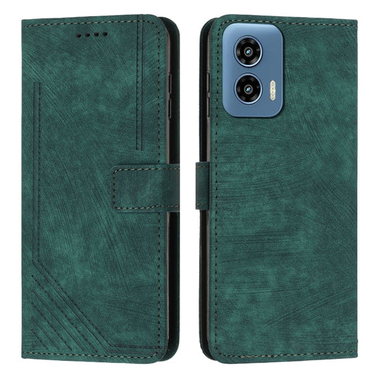 For Motorola Moto G Play 5G 2024 / G 5G 2024 Skin Feel Stripe Pattern Leather Phone Case with Lanyard(Green) by buy2fix