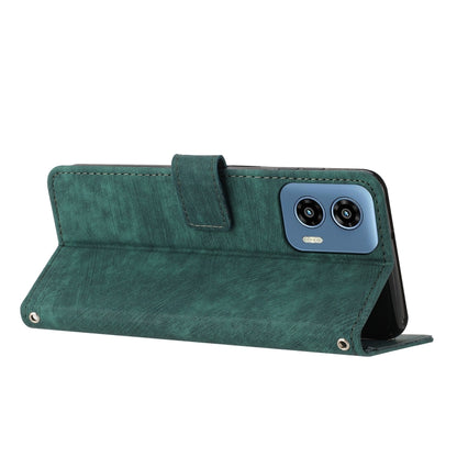For Motorola Moto G Play 5G 2024 / G 5G 2024 Skin Feel Stripe Pattern Leather Phone Case with Lanyard(Green) by buy2fix