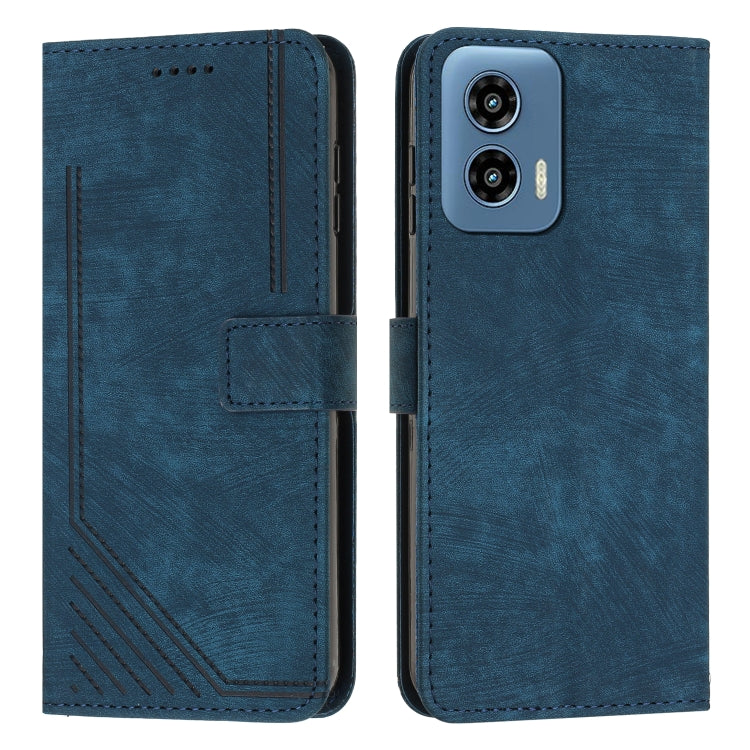For Motorola Moto G Play 5G 2024 / G 5G 2024 Skin Feel Stripe Pattern Leather Phone Case with Lanyard(Blue) by buy2fix