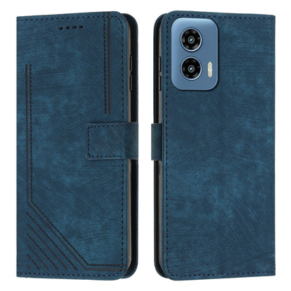 For Motorola Moto G Play 5G 2024 / G 5G 2024 Skin Feel Stripe Pattern Leather Phone Case with Lanyard(Blue) by buy2fix