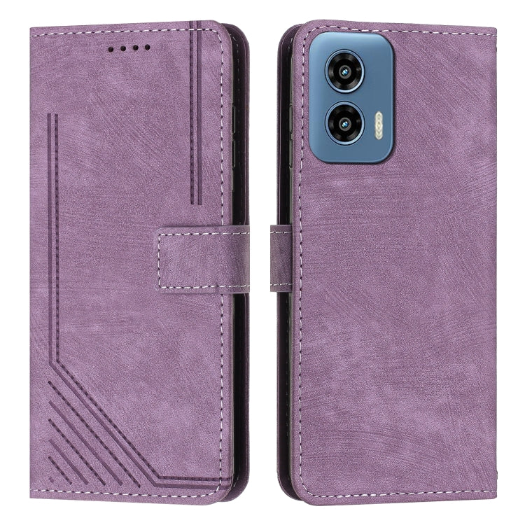 For Motorola Moto G Play 5G 2024 / G 5G 2024 Skin Feel Stripe Pattern Leather Phone Case with Lanyard(Purple) by buy2fix