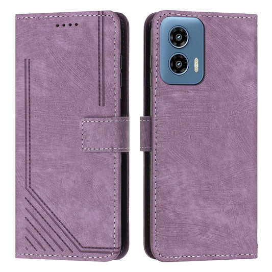 For Motorola Moto G Play 5G 2024 / G 5G 2024 Skin Feel Stripe Pattern Leather Phone Case with Lanyard(Purple) by buy2fix