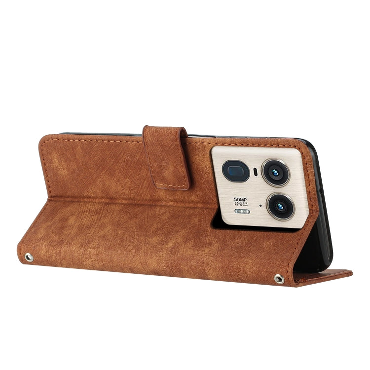 For Motorola Edge 50 Ultra Skin Feel Stripe Pattern Leather Phone Case with Lanyard(Brown) by buy2fix