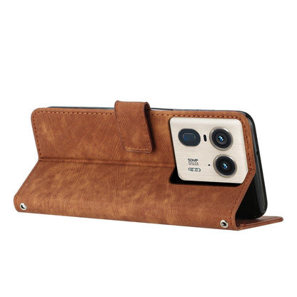 For Motorola Edge 50 Ultra Skin Feel Stripe Pattern Leather Phone Case with Lanyard(Brown) by buy2fix