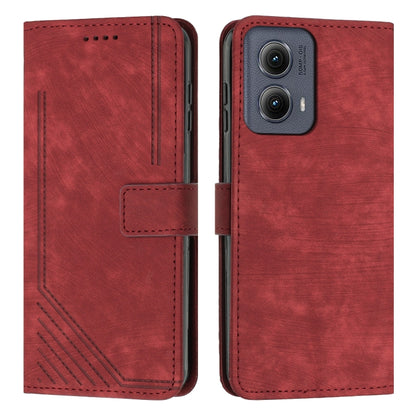 For Motorola Edge 2024 Skin Feel Stripe Pattern Leather Phone Case with Lanyard(Red) by buy2fix