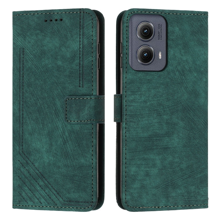 For Motorola Edge 2024 Skin Feel Stripe Pattern Leather Phone Case with Lanyard(Green) by buy2fix