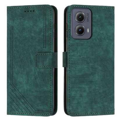 For Motorola Edge 2024 Skin Feel Stripe Pattern Leather Phone Case with Lanyard(Green) by buy2fix