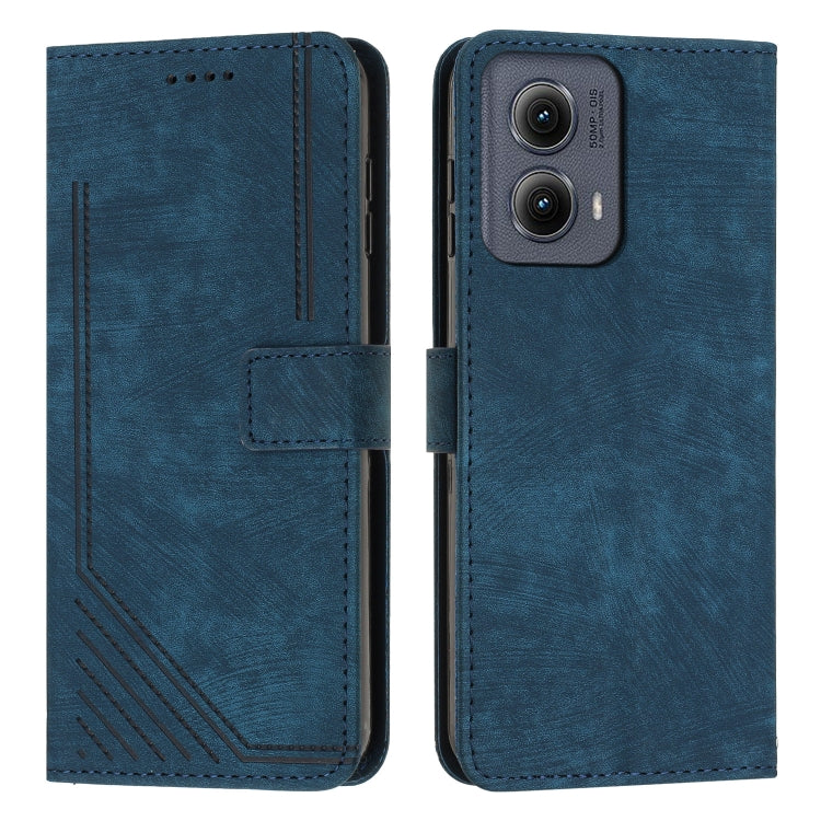 For Motorola Edge 2024 Skin Feel Stripe Pattern Leather Phone Case with Lanyard(Blue) by buy2fix