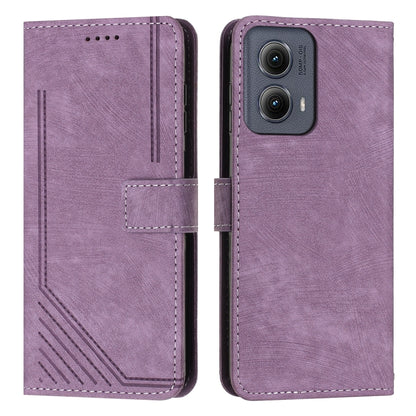 For Motorola Edge 2024 Skin Feel Stripe Pattern Leather Phone Case with Lanyard(Purple) by buy2fix