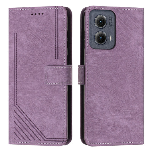 For Motorola Edge 2024 Skin Feel Stripe Pattern Leather Phone Case with Lanyard(Purple) by buy2fix