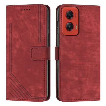 For Motorola Moto G Stylus 5G 2024 Skin Feel Stripe Pattern Leather Phone Case with Lanyard(Red) by buy2fix