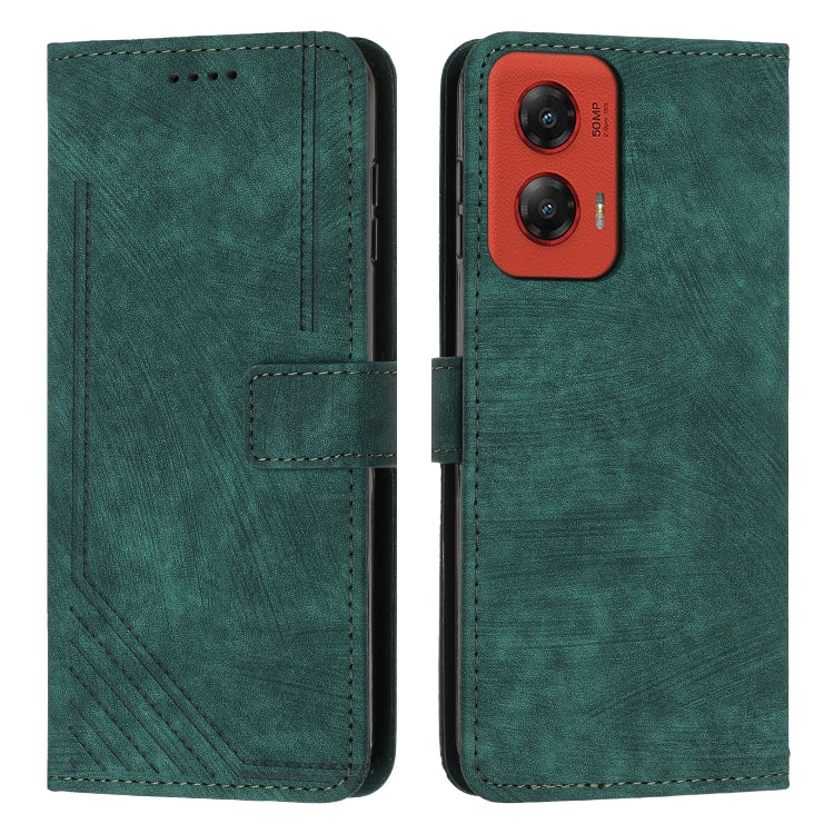 For Motorola Moto G Stylus 5G 2024 Skin Feel Stripe Pattern Leather Phone Case with Lanyard(Green) by buy2fix