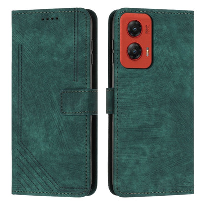 For Motorola Moto G Stylus 5G 2024 Skin Feel Stripe Pattern Leather Phone Case with Lanyard(Green) by buy2fix