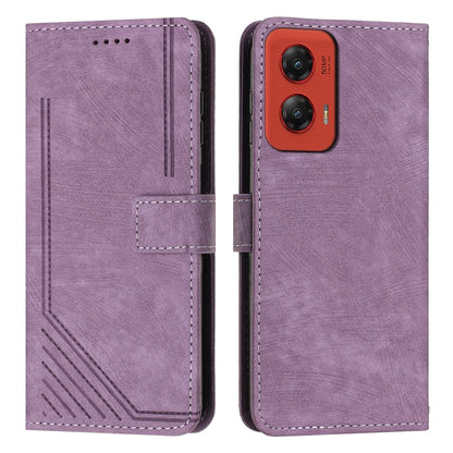 For Motorola Moto G Stylus 5G 2024 Skin Feel Stripe Pattern Leather Phone Case with Lanyard(Purple) by buy2fix