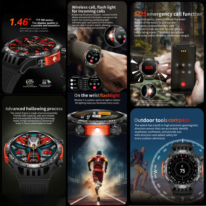 HT22 1.46 inch Smart Sport Watch, Support Bluetooth Call / Sleep / Heart Rate / Blood Pressure Health Monitor(Black Green) by buy2fix