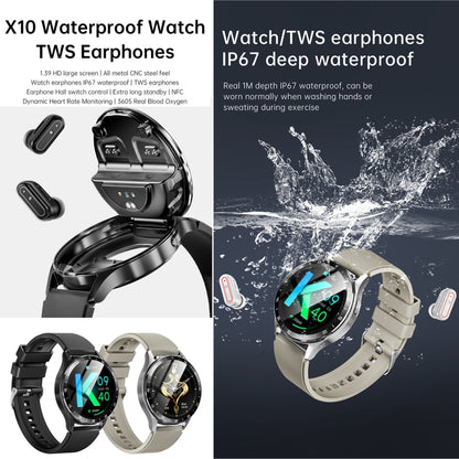 X10 Headphones Smart Watch 1.39 inch Waterproof Bracelet, Support Bluetooth Call / NFC / Heart Rate(Silver + Silicone) by buy2fix