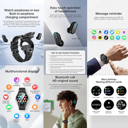 X10 Headphones Smart Watch 1.39 inch Waterproof Bracelet, Support Bluetooth Call / NFC / Heart Rate(Black + Siliver) by buy2fix