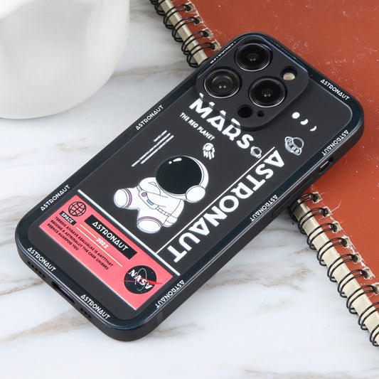 For iPhone 16 Pro Astronaut Pattern Silicone Straight Edge Phone Case(Mars Astronaut-Black) by buy2fix