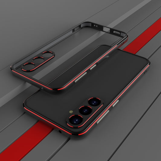 For Samsung Galaxy S23 FE 5G Aurora Series Lens Protector + Metal Frame Phone Case(Black Red) - Galaxy S23 FE 5G Cases by buy2fix | Online Shopping UK | buy2fix