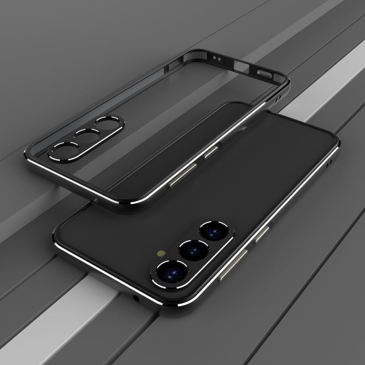 For Samsung Galaxy S23 FE 5G Aurora Series Lens Protector + Metal Frame Phone Case(Black Silver) - Galaxy S23 FE 5G Cases by buy2fix | Online Shopping UK | buy2fix