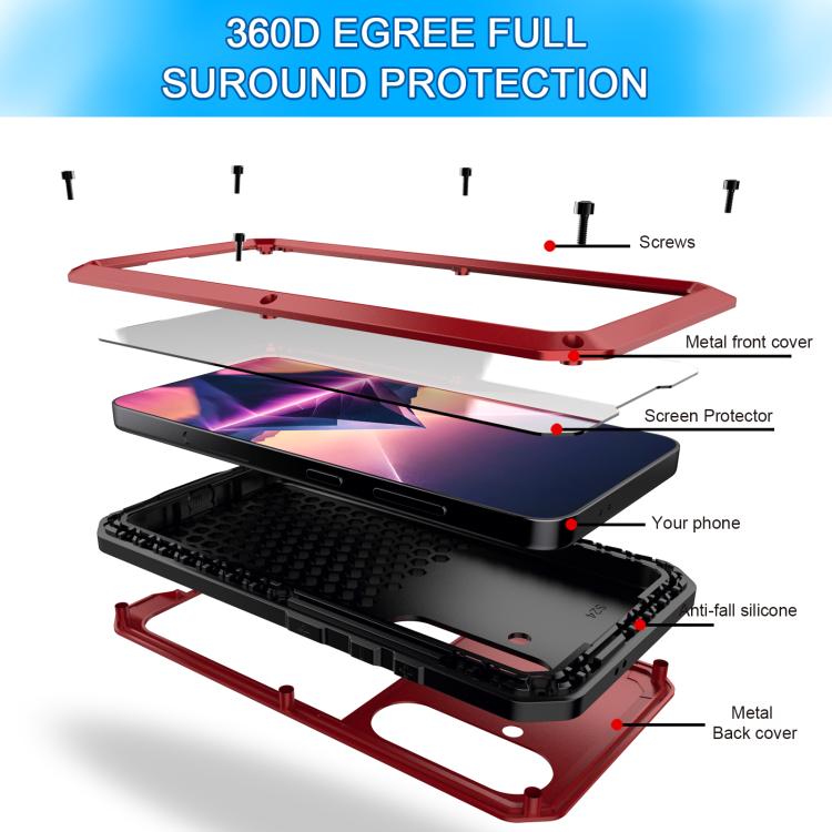For Samsung Galaxy S25 5G Shockproof Life Waterproof Silicone + Zinc Alloy Phone Case(Red) - Galaxy S25 5G Cases by buy2fix | Online Shopping UK | buy2fix