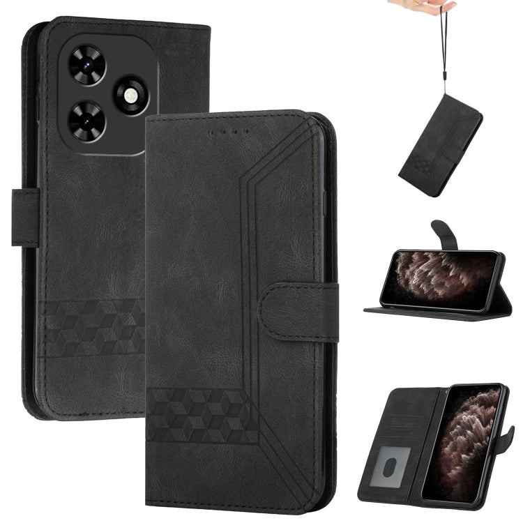 For Tecno Spark Go 2024 Cubic Skin Feel Flip Leather Phone Case(Black) by buy2fix