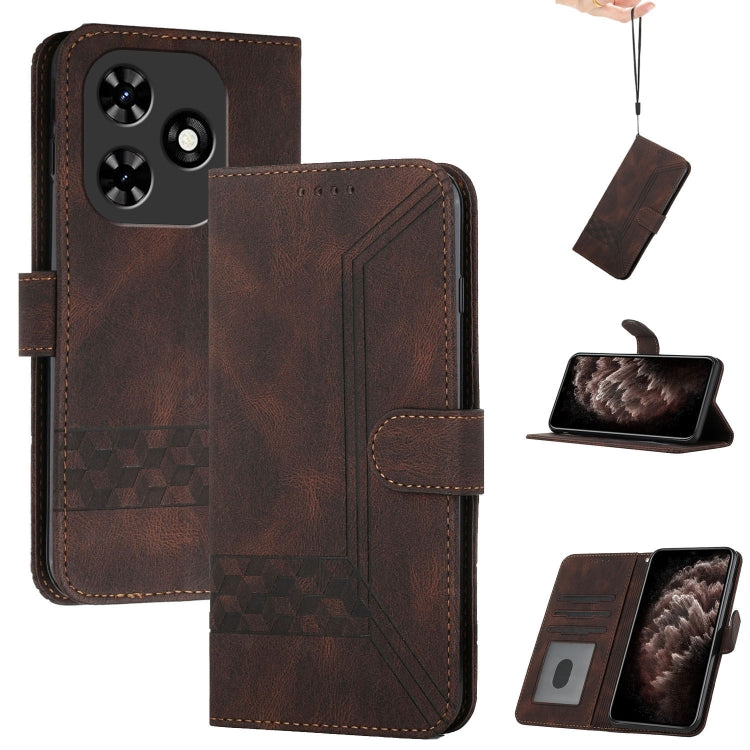 For Tecno Spark Go 2024 Cubic Skin Feel Flip Leather Phone Case(Brown) by buy2fix