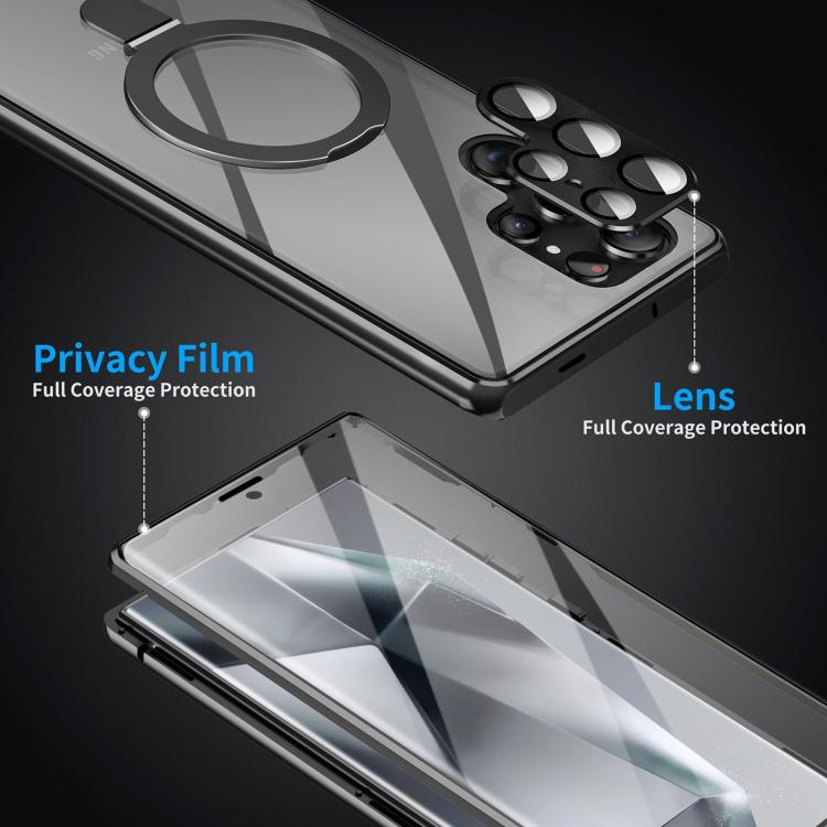 For Samsung Galaxy S25 Ultra 5G MagSafe Magnetic HD Frosted Tempered Glass Holder Phone Case(Black) - Galaxy S25 Ultra 5G Cases by buy2fix | Online Shopping UK | buy2fix