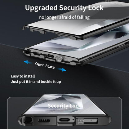 For Samsung Galaxy S25 Ultra 5G MagSafe Magnetic HD Frosted Tempered Glass Holder Phone Case(Black) - Galaxy S25 Ultra 5G Cases by buy2fix | Online Shopping UK | buy2fix