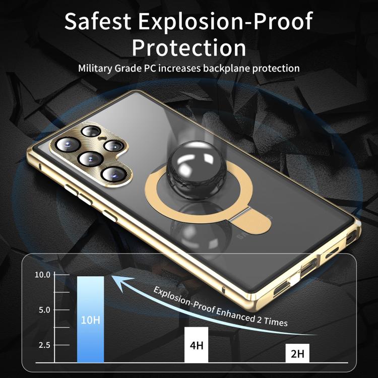 For Samsung Galaxy S25 Ultra 5G MagSafe Magnetic HD Frosted Tempered Glass Holder Phone Case(Gold) - Galaxy S25 Ultra 5G Cases by buy2fix | Online Shopping UK | buy2fix