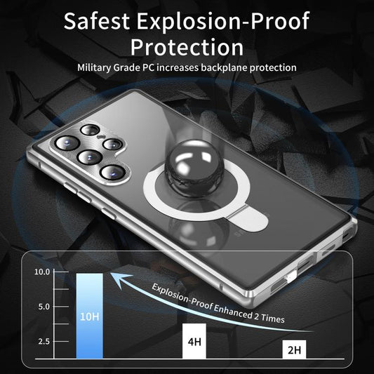 For Samsung Galaxy S25 Ultra 5G MagSafe Magnetic HD Frosted Tempered Glass Holder Phone Case(Silver) - Galaxy S25 Ultra 5G Cases by buy2fix | Online Shopping UK | buy2fix