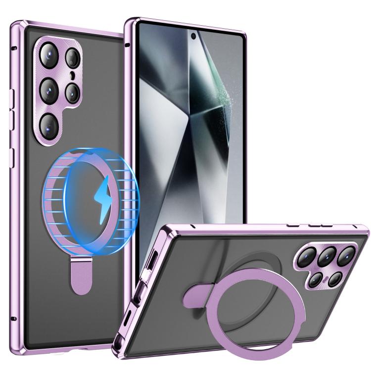 For Samsung Galaxy S25 Ultra 5G MagSafe Magnetic HD Frosted Tempered Glass Holder Phone Case(Purple) - Galaxy S25 Ultra 5G Cases by buy2fix | Online Shopping UK | buy2fix