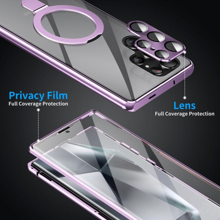 For Samsung Galaxy S25 Ultra 5G MagSafe Magnetic HD Frosted Tempered Glass Holder Phone Case(Purple) - Galaxy S25 Ultra 5G Cases by buy2fix | Online Shopping UK | buy2fix
