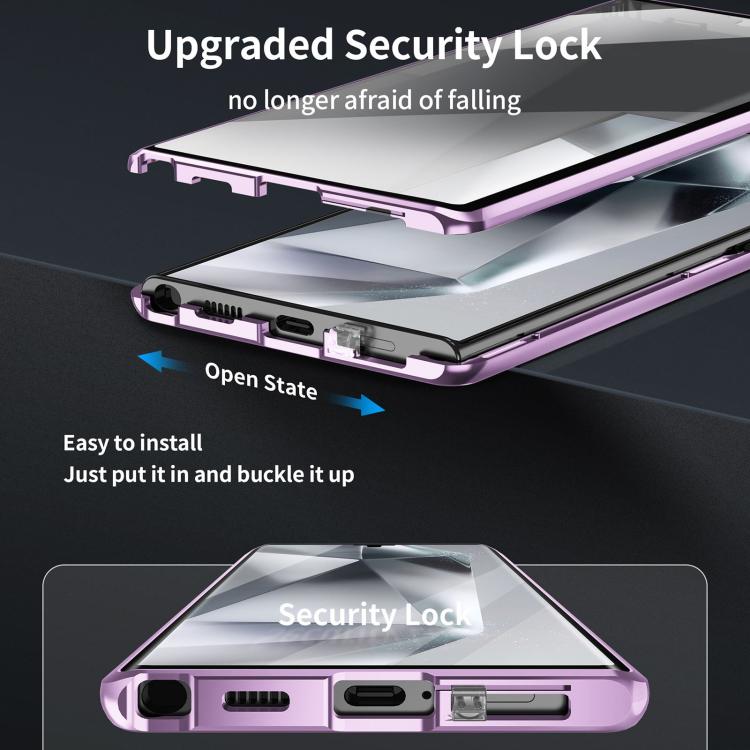 For Samsung Galaxy S25 Ultra 5G MagSafe Magnetic HD Frosted Tempered Glass Holder Phone Case(Purple) - Galaxy S25 Ultra 5G Cases by buy2fix | Online Shopping UK | buy2fix