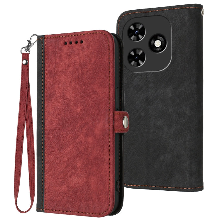 For Tecno Spark Go 2024 Side Buckle Double Fold Hand Strap Leather Phone Case(Red) by buy2fix