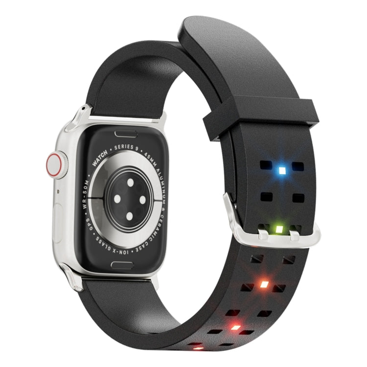For Apple Watch Ultra 49mm Luminous Colorful Light Silicone Watch Band(Black) by buy2fix