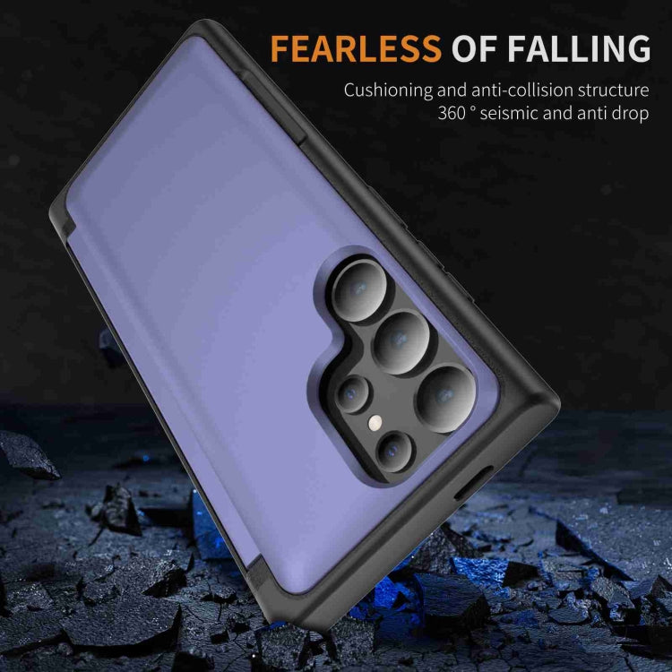 For Samsung Galaxy S22 Ultra 5G 3 in 1 Flip Holder Phone Case(Light Purple) by buy2fix