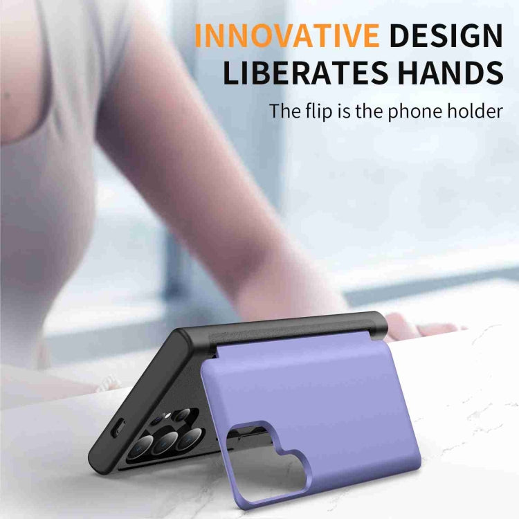 For Samsung Galaxy S22 Ultra 5G 3 in 1 Flip Holder Phone Case(Light Purple) by buy2fix